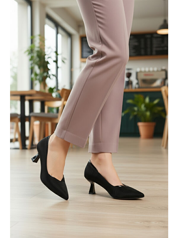 Siyah Saten Kısa İnce Topuklu Abiye Ayakkabı 357188 Z - Görsel 4