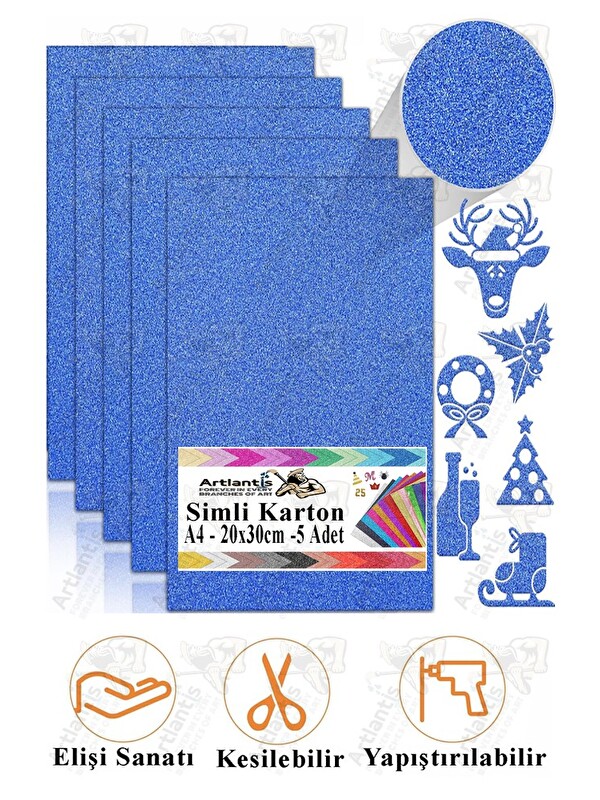 Artlantis Simli Karton A4 20x30 cm 5 li 1 Paket Simli Fon Kartonu Parıltılı Kağıt Anasınıfı Kreş Etkinlik Proj