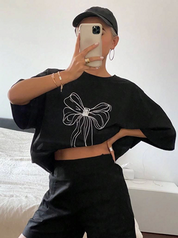 Jane's Baskılı Oversize T-shirt - Siyah