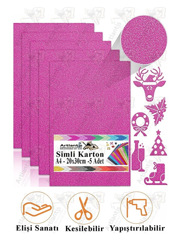 Artlantis Simli Karton A4 20x30 cm 5 li 1 Paket Simli Fon Kartonu Parıltılı Kağıt Anasınıfı Kreş Etkinlik Proj
