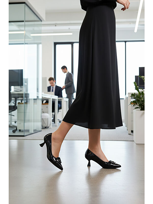 Siyah Kırışık İnce Kısa Topuklu Kadın Abiye Ayakkabı 357189 Z - Görsel 4