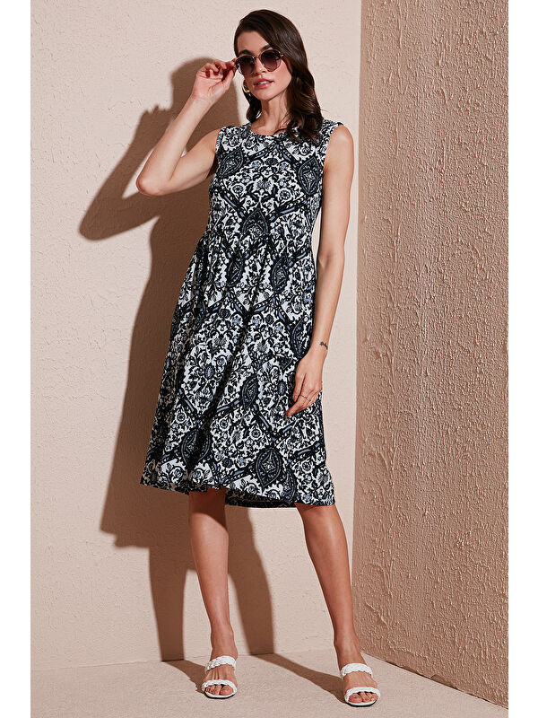 Lela Desenli Kolsuz Midi Elbise 5869007