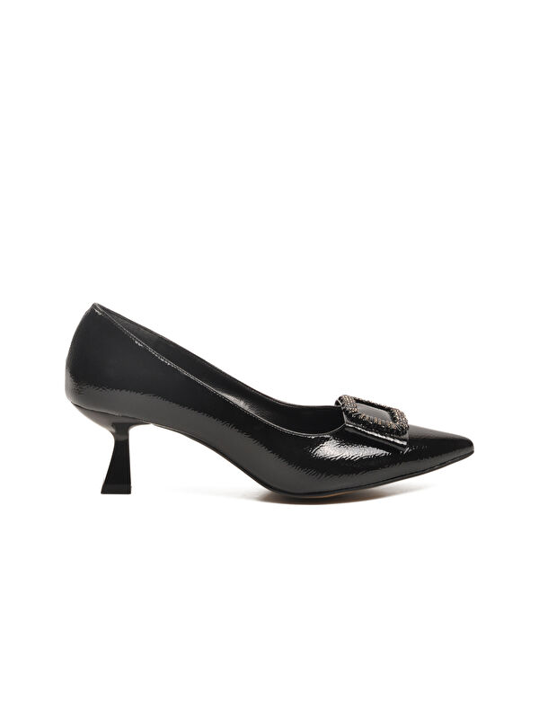 Siyah Kırışık İnce Kısa Topuklu Kadın Abiye Ayakkabı 357172 Z - Görsel 3