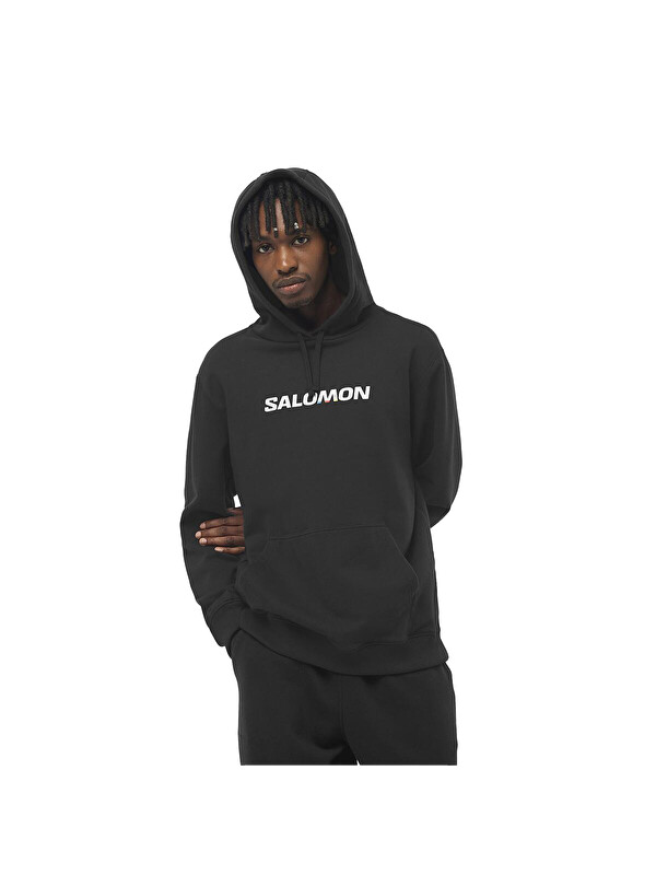 Salomon Sal Logo Perf Hoodie Erkek Siyah Kapüşonlu Sweatshirt