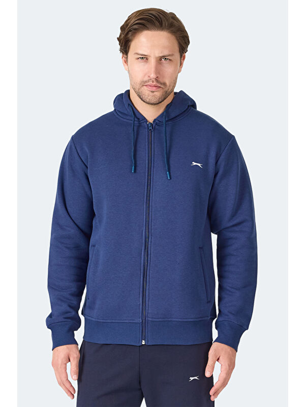 SLAZENGER MAJESTIC I   Kapüşonlu Cepli Lacivert Erkek Polar Fermuarlı Sweatshirt Hırka