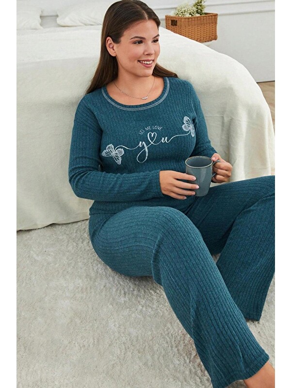 Fullamoda Büyük Beden Tavşan Baskılı Pijama Takımı