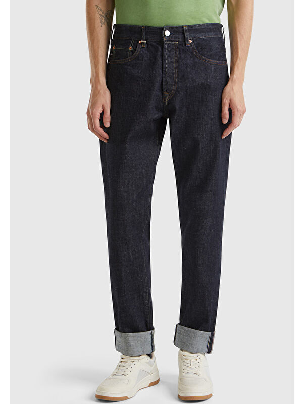 United Colors Of Benetton Erkek Antrasit %100 Pamuk Kıvrık Paça Denim Jean Pantolon