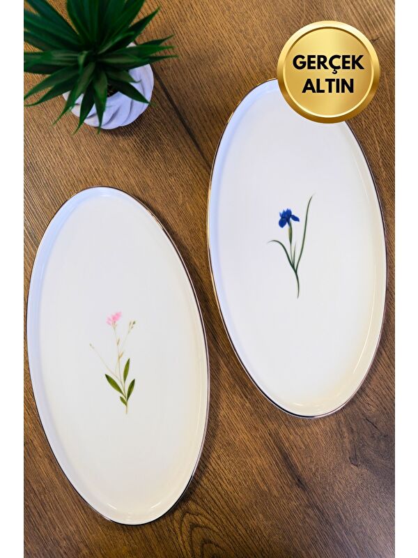 TABAK EVİ Porselen Natura Karma Altın Yaldızlı Dik Yanaklı Kayık 32,50x17x2,50cm 2 Parça