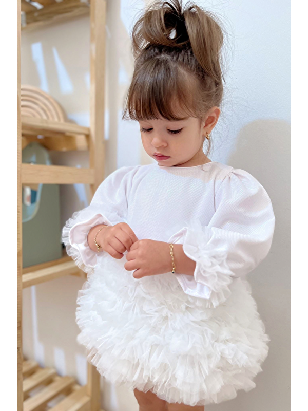 PENU BABY KİDS Tütülü Kabarık Uzun Kollu Kız Çocuk Kız Bebek Elbise