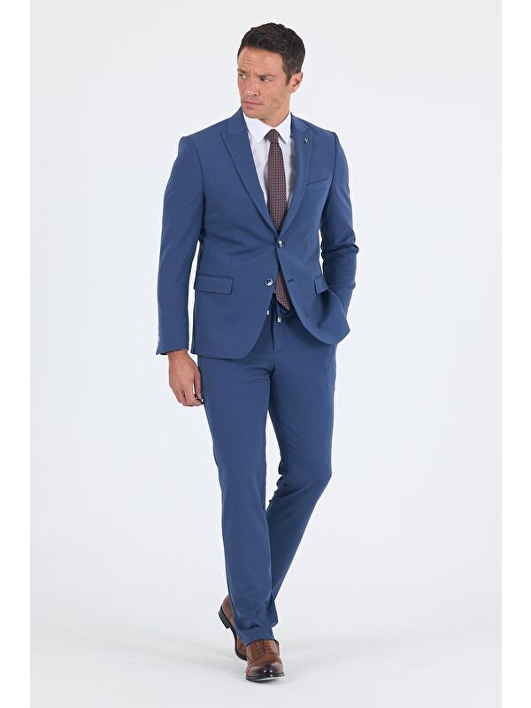 İMZA Lacivert Kırlangıç Yaka Kelebek Astar 6 Drop Slim Fit Beli Lastikli Takım Elbise 1001250176