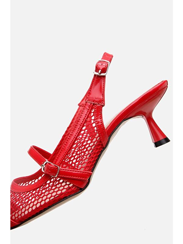 Kadın Rugan Kırmızı Fileli Stiletto - Görsel 7