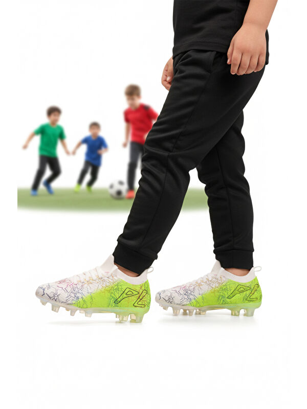 Playup Beyaz Yeşil Bilekten Çoraplı Erkek Çocuk Krampon FK-252-153 F