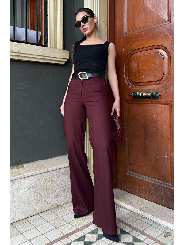 Madmext Bordo Yüksek Bel Kumaş Pantolon Mg2285