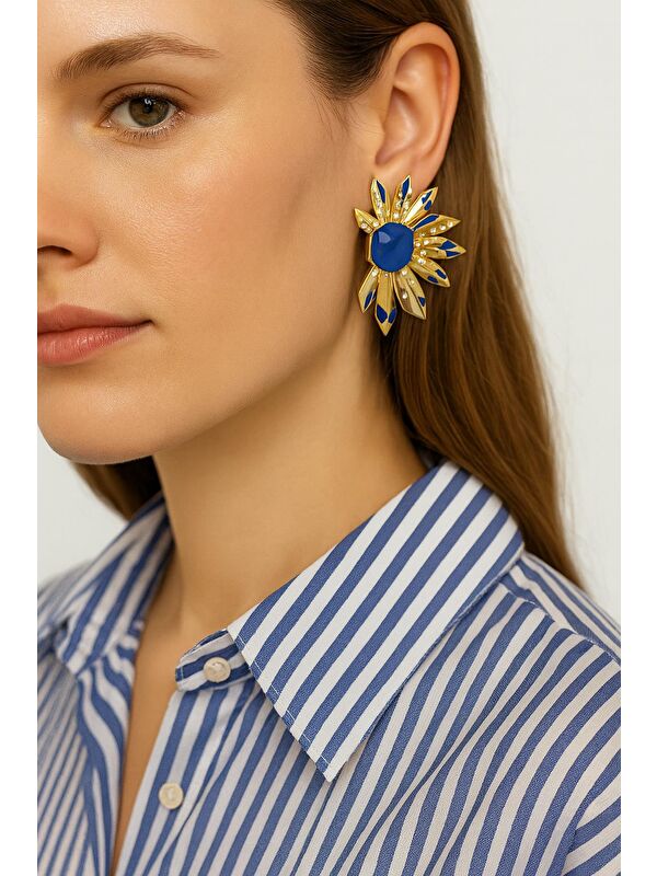 New Obsessions Gold Detaylı Yarım Mızrak Küpe