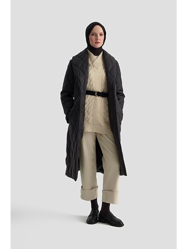 ARMİNE Şal Yaka Kapitone Kaban 25Kd2201 Siyah
