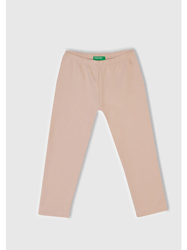 United Colors Of Benetton Kız Çocuk Toz Pembe Beli Logo İşlemeli Regular Fit Tayt