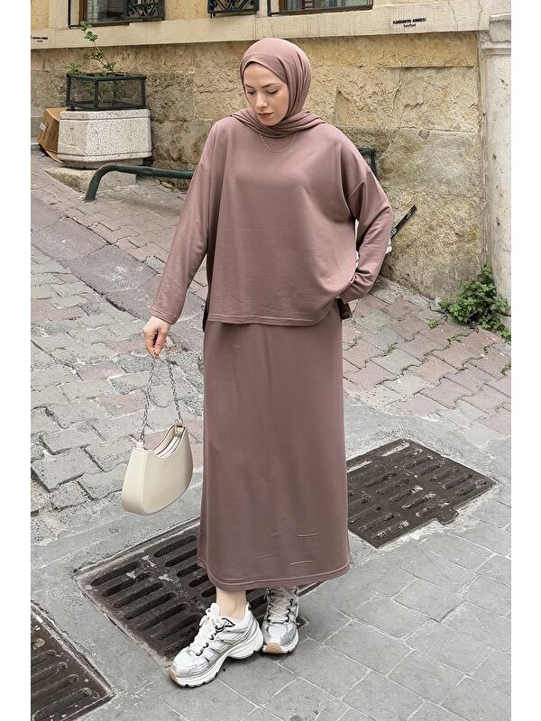 Lamelif Kristal Etekli Takım Soft Kahve