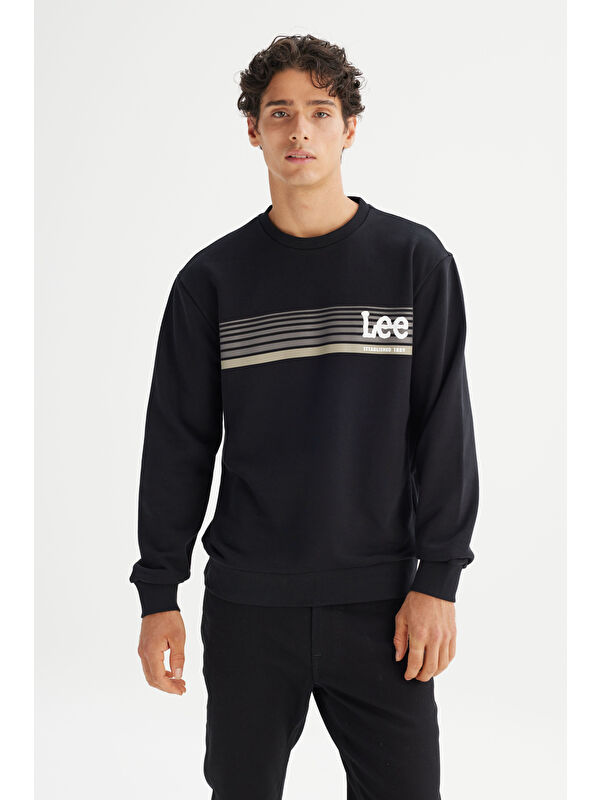Lee Regular Fit Bisiklet Yaka Baskılı Siyah Sweatshirt