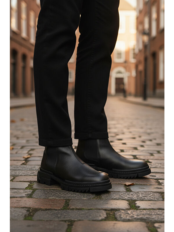 Siyah İçi Polarlı Kaymaz Soğuğa Dirençli Erkek Chelsea Bot 748 M - Görsel 4