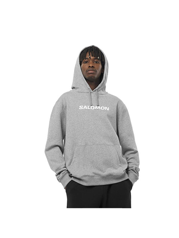 Salomon Sal Logo Perf Hoodie Erkek Gri Kapüşonlu Sweatshirt