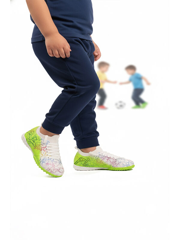 Playup Beyaz Yeşil Bilekten Çoraplı Erkek Çocuk Halı Saha Ayakkabısı FH-252-153 F
