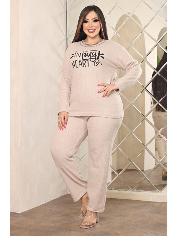 Fullamoda Büyük Beden Tavşan Baskılı Pijama Takımı