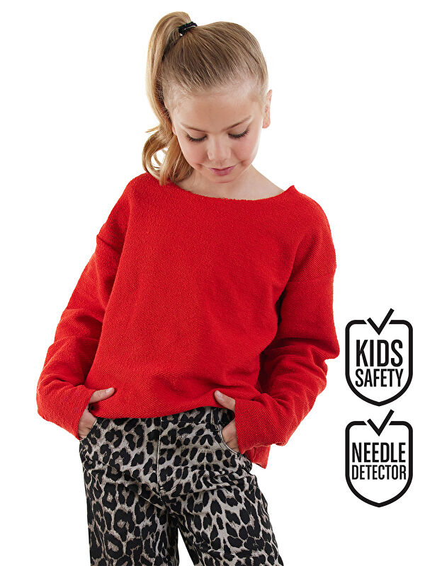 Denokids Crop Top Kız Çocuk Kırmızı Sweatshirt