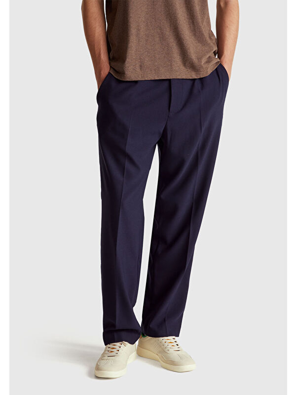 United Colors Of Benetton Erkek Lacivert Viskoz Karışımlı Beli İpli Regular Fit Chino Pantolon