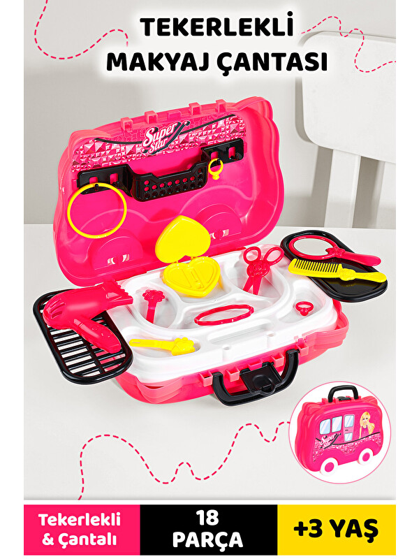 Meleni Toys 18 Parça Tekerlekli Oyuncak Kuaför Seti - Çantalı Makyaj Aksesuarlı Çocuk Meslek Oyunu