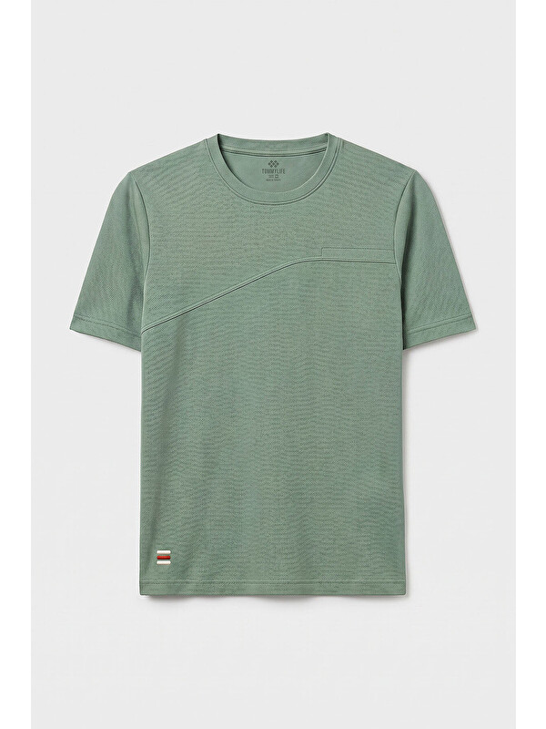 Tommylife Yeşil Rahat Form Yüzeyi Dokulu Ön Dikiş Detaylı Erkek T-Shirt - 88437