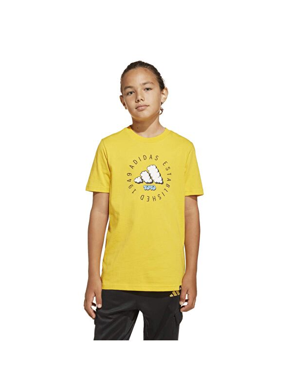 Adidas Fun Graphic Çocuk Sarı Yuvarlak Yaka Tişört