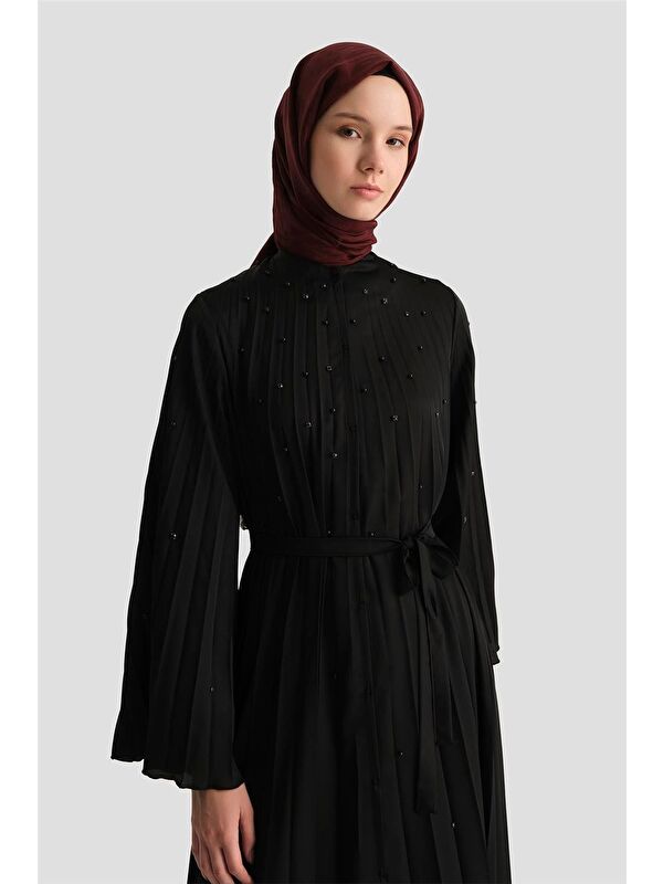 ARMİNE Taş İşlemeli Piliseli Abaya 25Y8302 Siyah