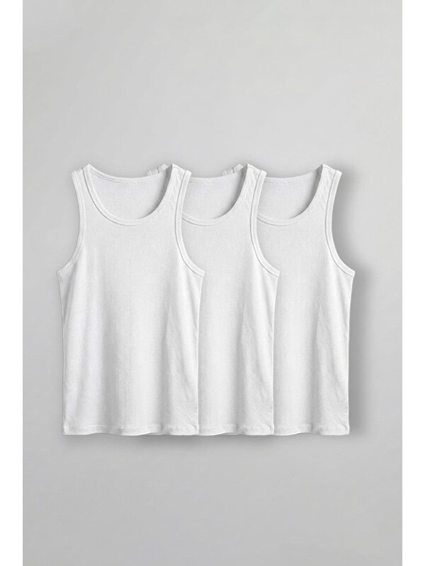 Abluka Online Erkek %100 Pamuklu Basic Fitilli Sporcu Atlet 3'Lu Set Beyaz