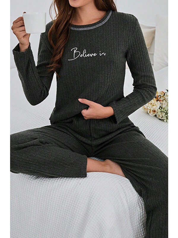 Fullamoda Büyük Beden Tavşan Baskılı Pijama Takımı