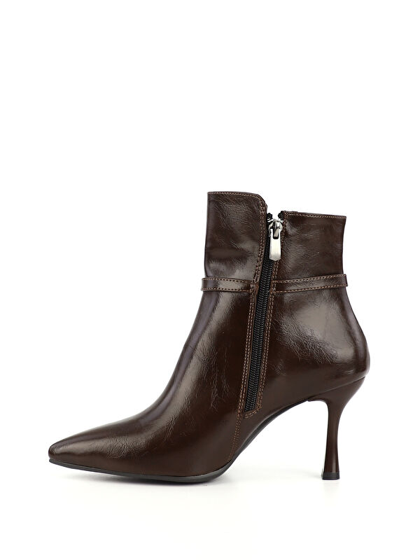 Kadın ÇİKOLATA KAHVE Fermuarlı İnce Topuklu Bot - Görsel 4