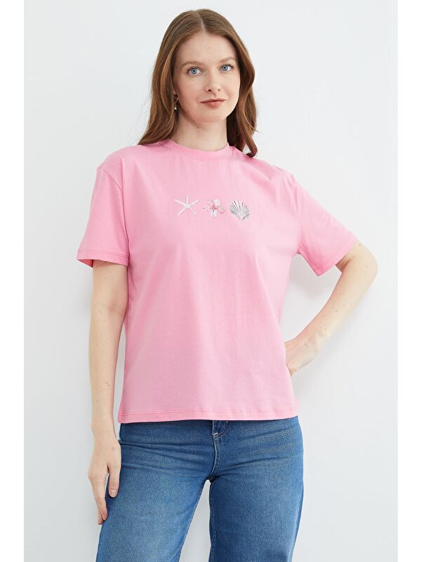 Fullamoda Baskılı Bisiklet Yaka Salaş Tişört