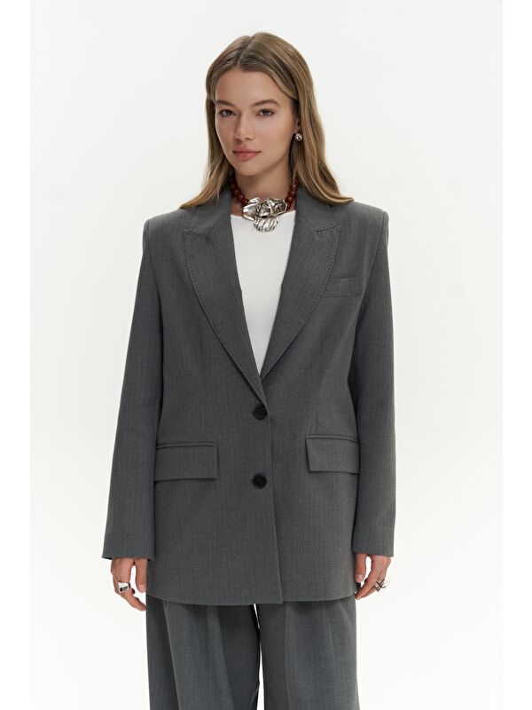 Mai Collection Jessical Çizgili Füme Blazer