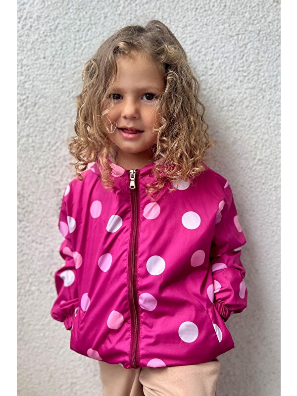 Breeze Kız Bebek Yağmurluk Renkli Puan Desenli Fuşya (1 Yaş)