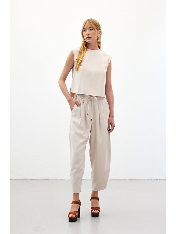 SATEEN Şalvar Kesim Pantolon - Taş