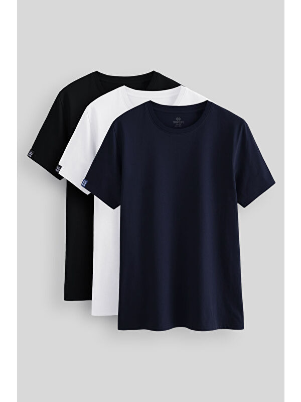 Tommylife Standart Fit Basic O Yaka 3'lü Paket Siyah-Beyaz-Lacivert Erkek Tişört 87911