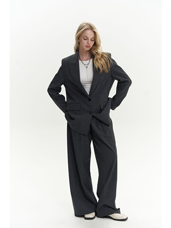 Mai Collection Jessical Çizgili Antrasit Blazer
