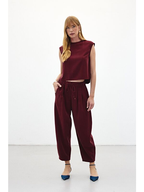 SATEEN Şalvar Kesim Pantolon - Bordo