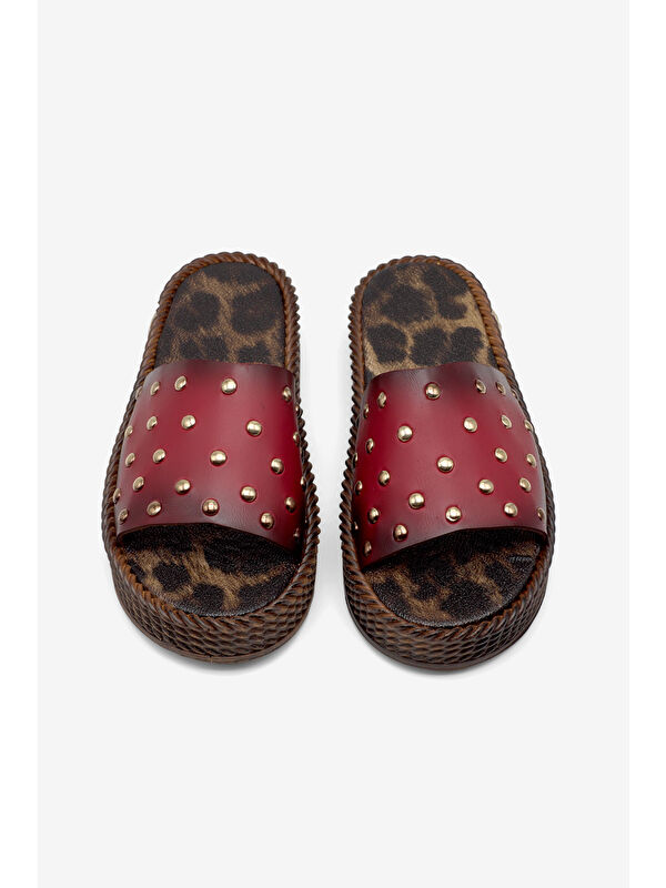 Tonny Black Kırmızı Tonny Black Poli Taban Kadın Düz Boncuk Detaylı Terlik