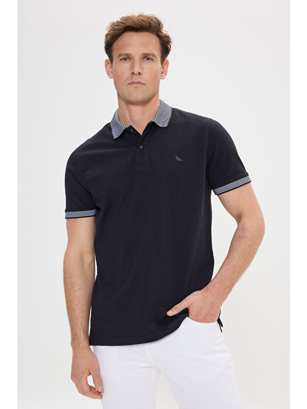 Altınyıldız Classics Erkek Siyah Slim Fit Dar Kesim %100 Pamuk Polo Yaka Tişört