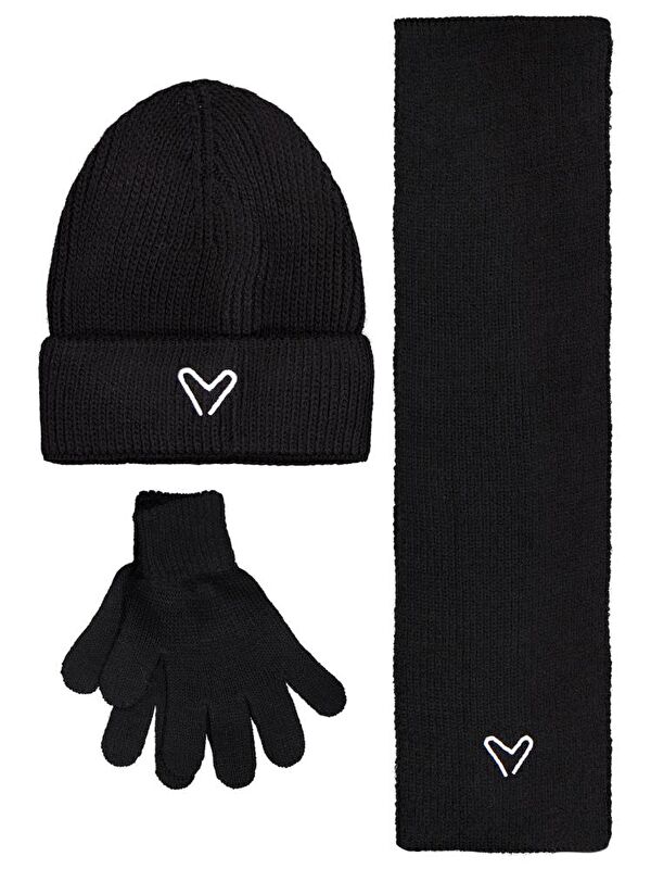 Civil Girls 6-9 Yaş Atkı Bere Eldiven Set - Siyah
