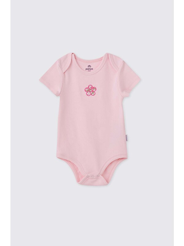 Panço Liberty Kumaş Yenidoğan Kısa Kollu Pembe Body