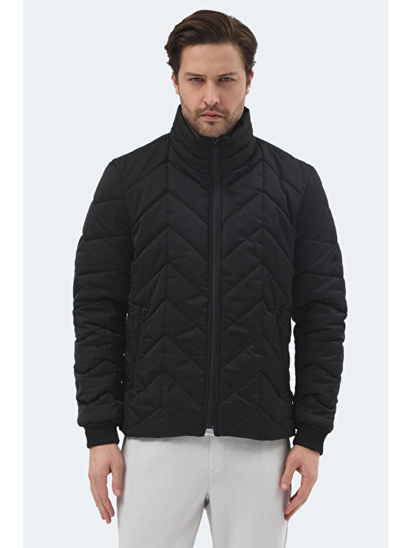 SLAZENGER BEAST Erkek Dik Yaka Fermuarlı Siyah Mont & Kaban
