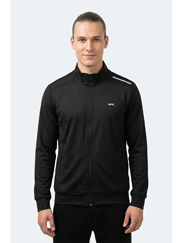 SLAZENGER REVOLVER Erkek Fermuarlı Dik Yaka Cepli Siyah Sweatshırt