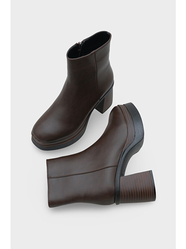 Sherry 1504 Yuvarlak Burunlu Yandan Fermuarlı Orta Topuklu Kadın Bot - Görsel 6