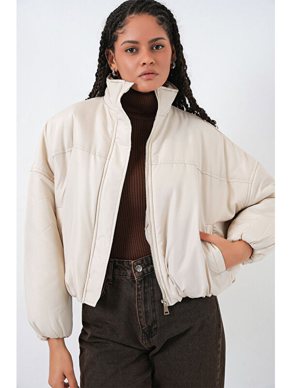 Bigdart Kadın Oversize Bomber Şişme Mont 5124 - Ekru